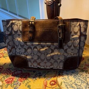 Vintage Coach Brown and Tan Signature Tote with Suede Details.  Timeless Coach.
